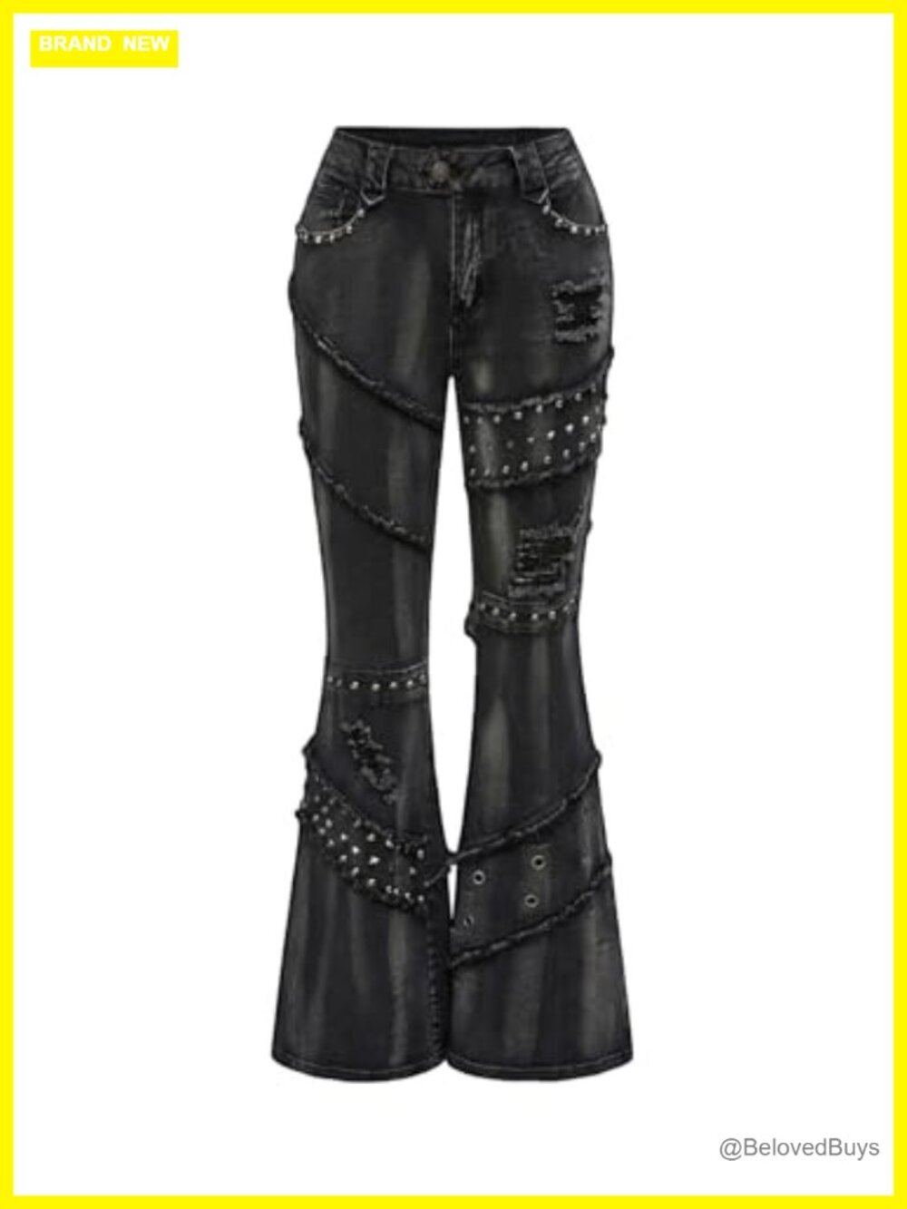 WDIRARA Women's Y2K Rivet Flare Jeans Low Rise Ripped Bell Bottom Denim Pants